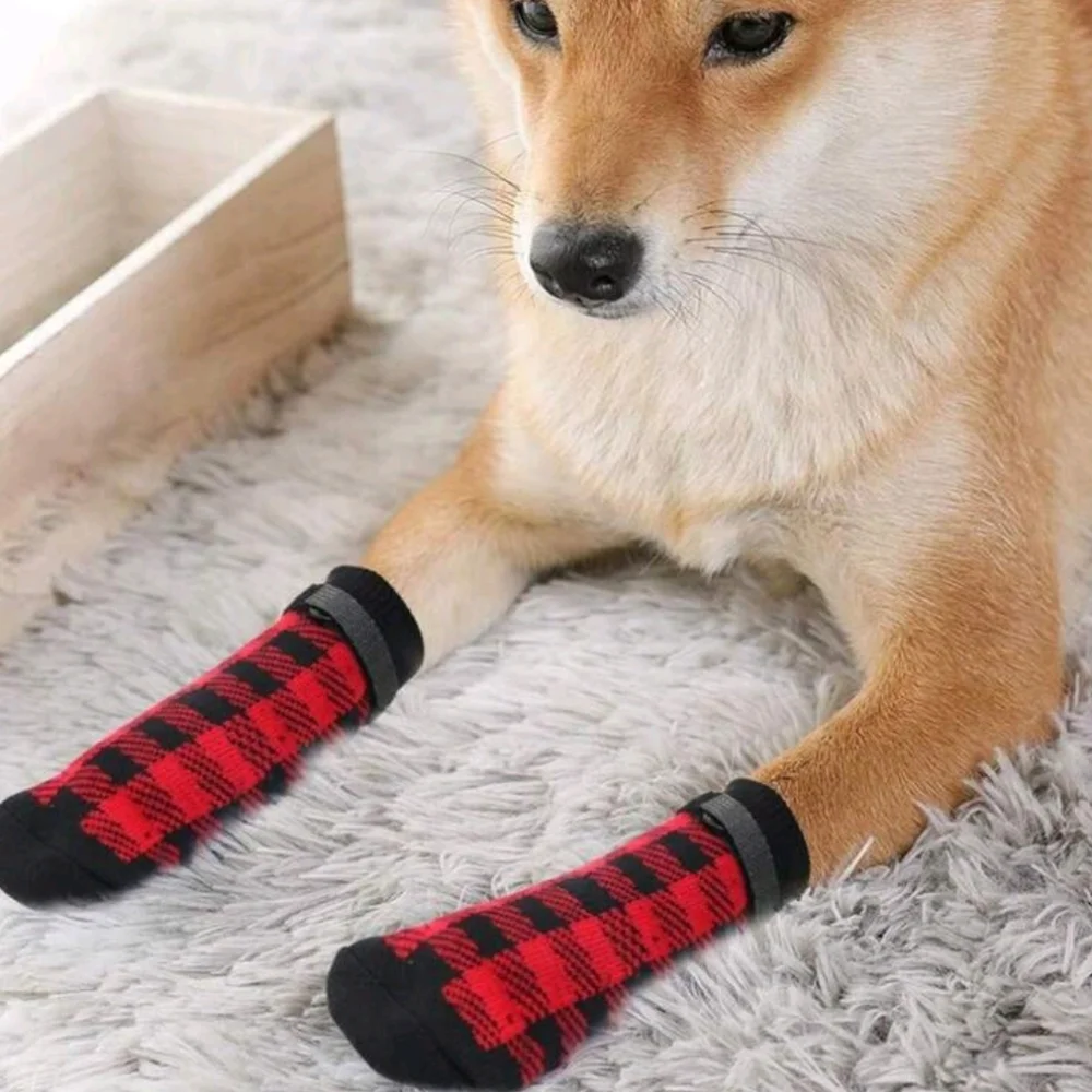 Plaid Double-sided Anti Slip Dog Socks For Hot And Cold Roads LARGE - Picture 3 of 6